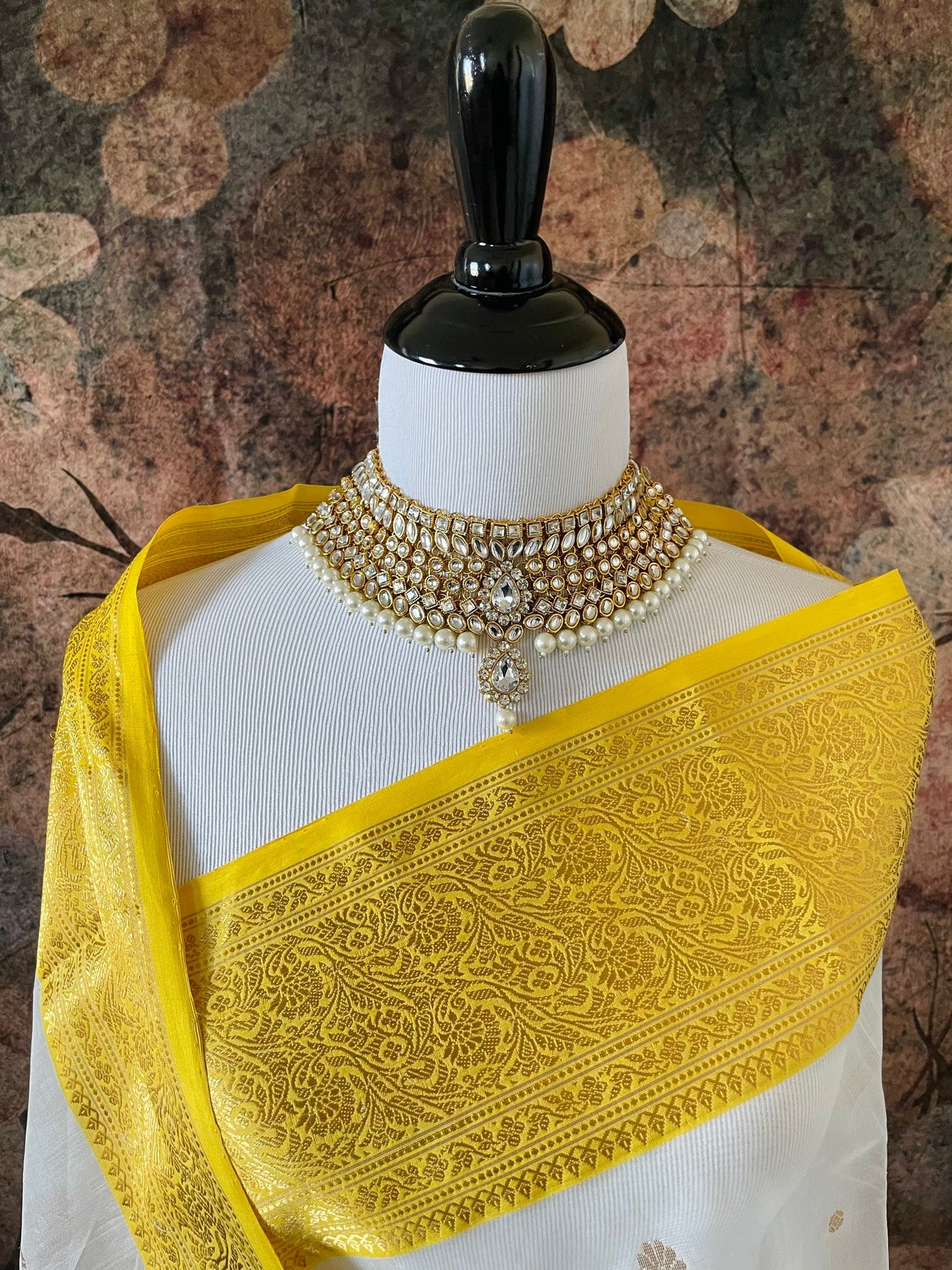 Chanderi Silk saree | Off white with Yellow & Gold Border | Handwoven | Ships from California