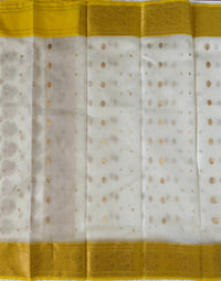 Thumbnail for Chanderi Silk saree | Off white with Yellow & Gold Border | Handwoven | Ships from California