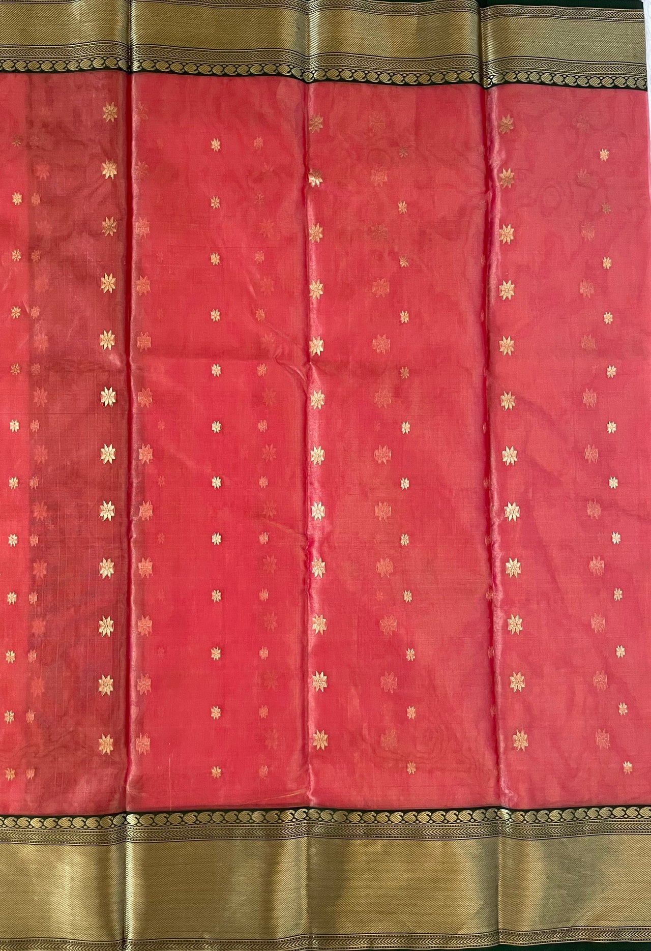 Chanderi Tissue Silk saree | Light Brick Red & Pink (Cross Shade) | Handwoven | Ships from California