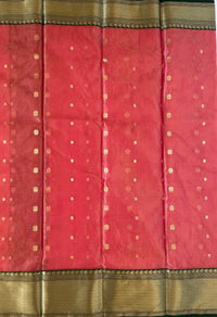 Thumbnail for Chanderi Tissue Silk saree | Light Brick Red & Pink (Cross Shade) | Handwoven | Ships from California