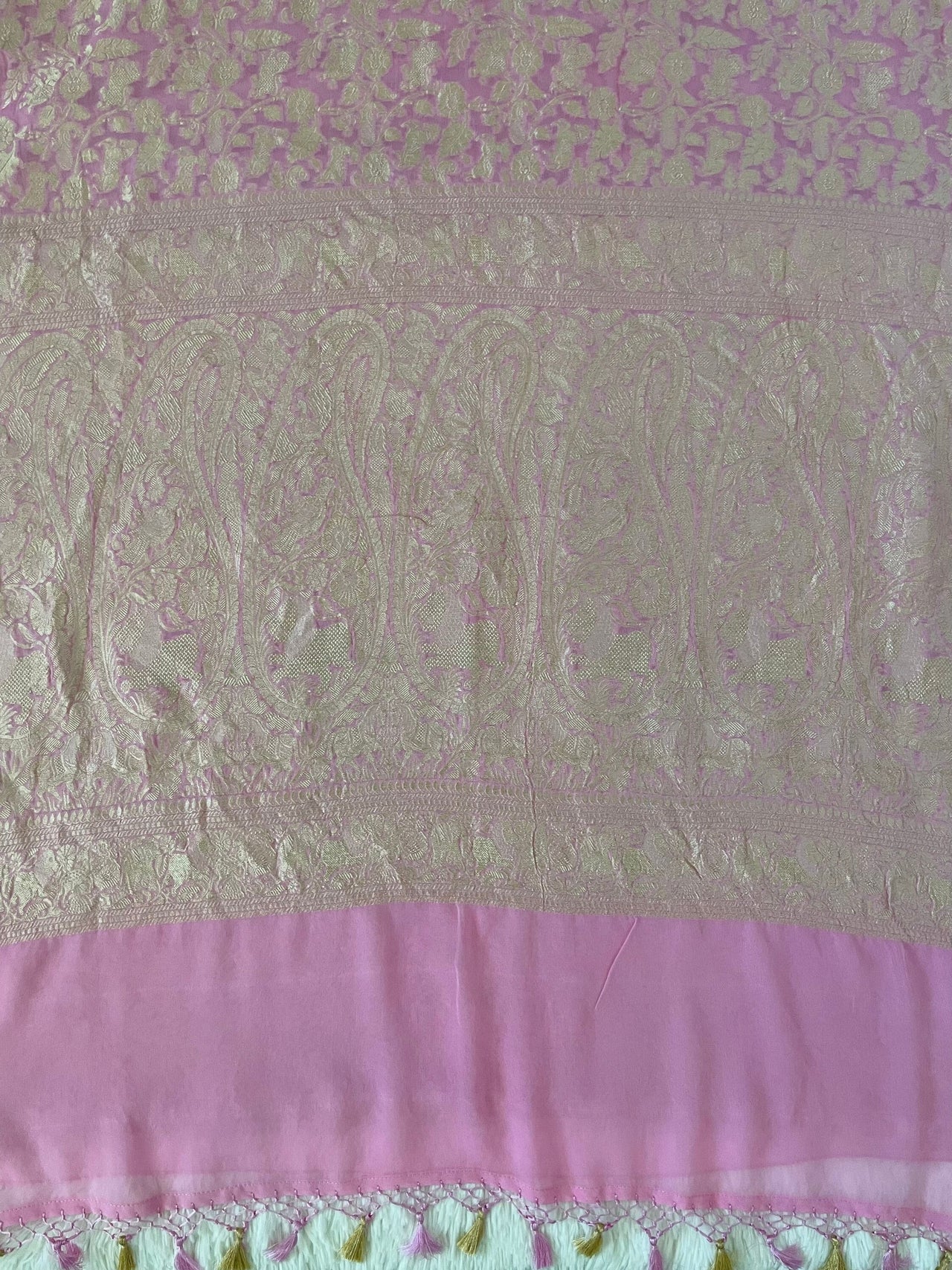 Banarasi Pure Chiffon Saree | Light Pink | Handwoven | Ships from California
