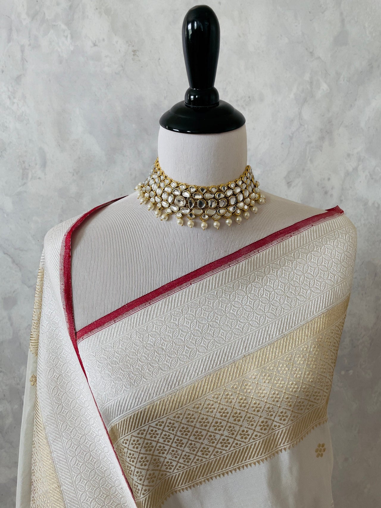Banarasi Kora Tissue Organza Silk Saree | Off white (Silver) |  Gold & Silver Zari | Handwoven | Ships from California