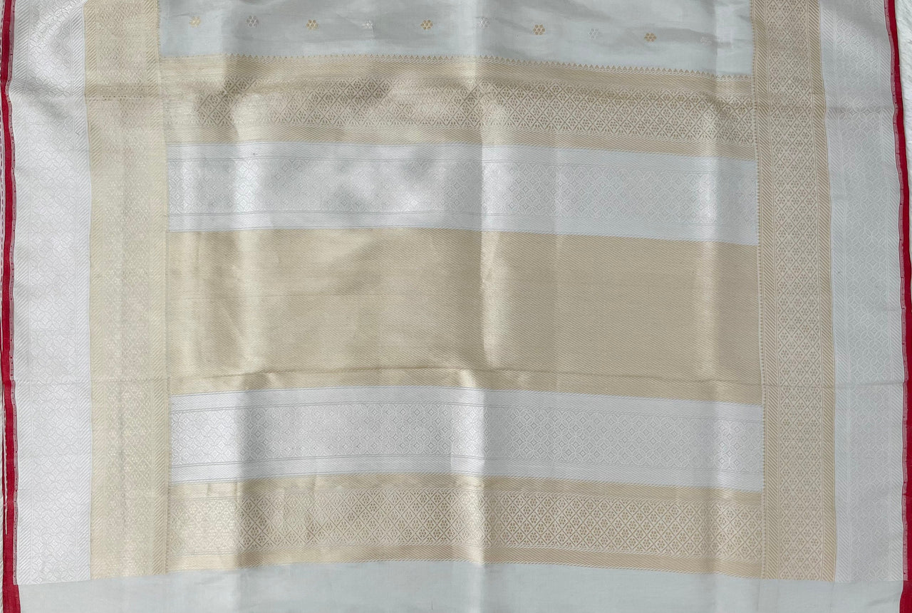 Banarasi Kora Tissue Organza Silk Saree | Off white (Silver) |  Gold & Silver Zari | Handwoven | Ships from California