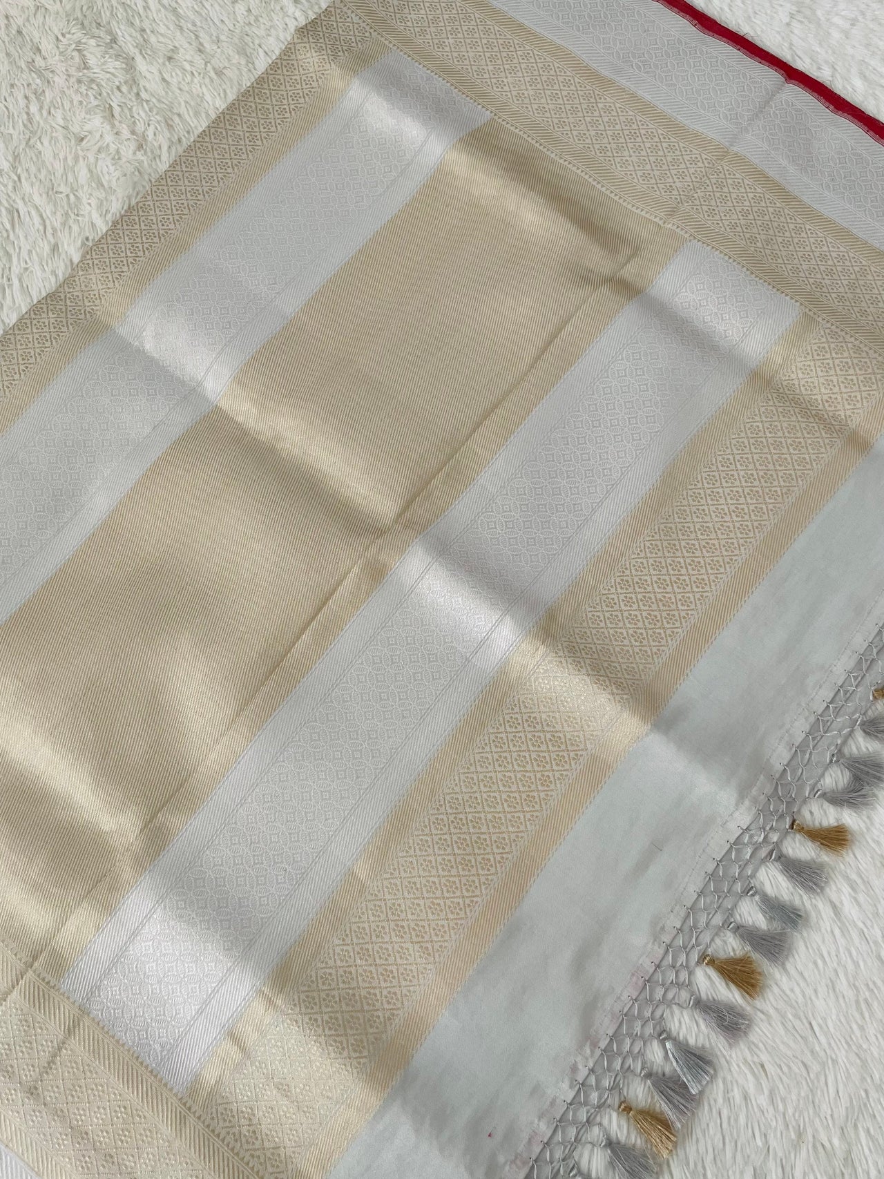 Banarasi Kora Tissue Organza Silk Saree | Off white (Silver) |  Gold & Silver Zari | Handwoven | Ships from California