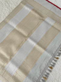 Thumbnail for Banarasi Kora Tissue Organza Silk Saree | Off white (Silver) |  Gold & Silver Zari | Handwoven | Ships from California