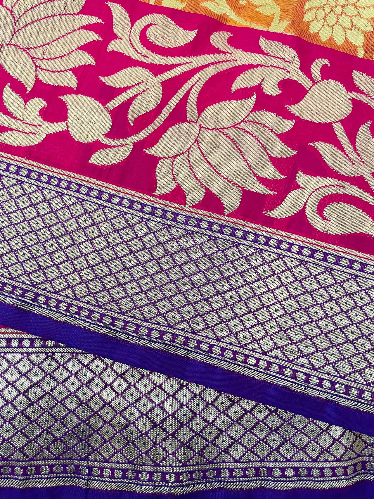 Banarasi Katan Pure Silk Saree | Pink-Orange | Skirt Border | Handwoven | Ships from California