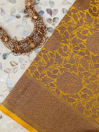 Thumbnail for Banarasi Katan Silk Saree | Yellow | Antique Zari | Handwoven | Silk Mark Certified | Ships from California