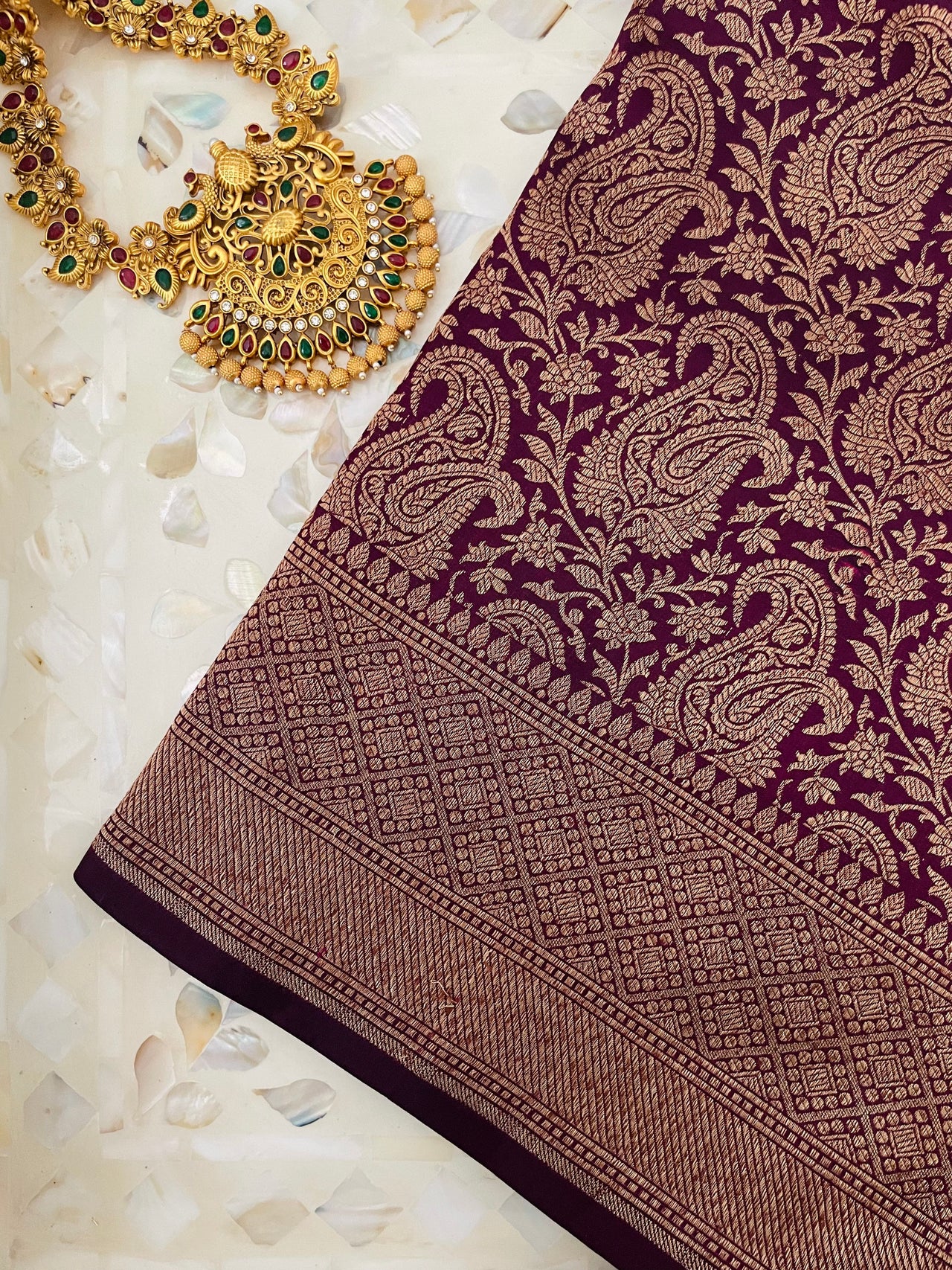 Banarasi Katan Silk Saree | Deep Plum | Antique Zari | Handwoven | Silk Mark Certified | Ships from California