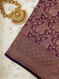 Thumbnail for Banarasi Katan Silk Saree | Deep Plum | Antique Zari | Handwoven | Silk Mark Certified | Ships from California