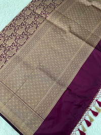 Thumbnail for Banarasi Katan Silk Saree | Deep Plum | Antique Zari | Handwoven | Silk Mark Certified | Ships from California