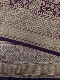 Thumbnail for Banarasi Katan Silk Saree | Deep Plum | Antique Zari | Handwoven | Silk Mark Certified | Ships from California