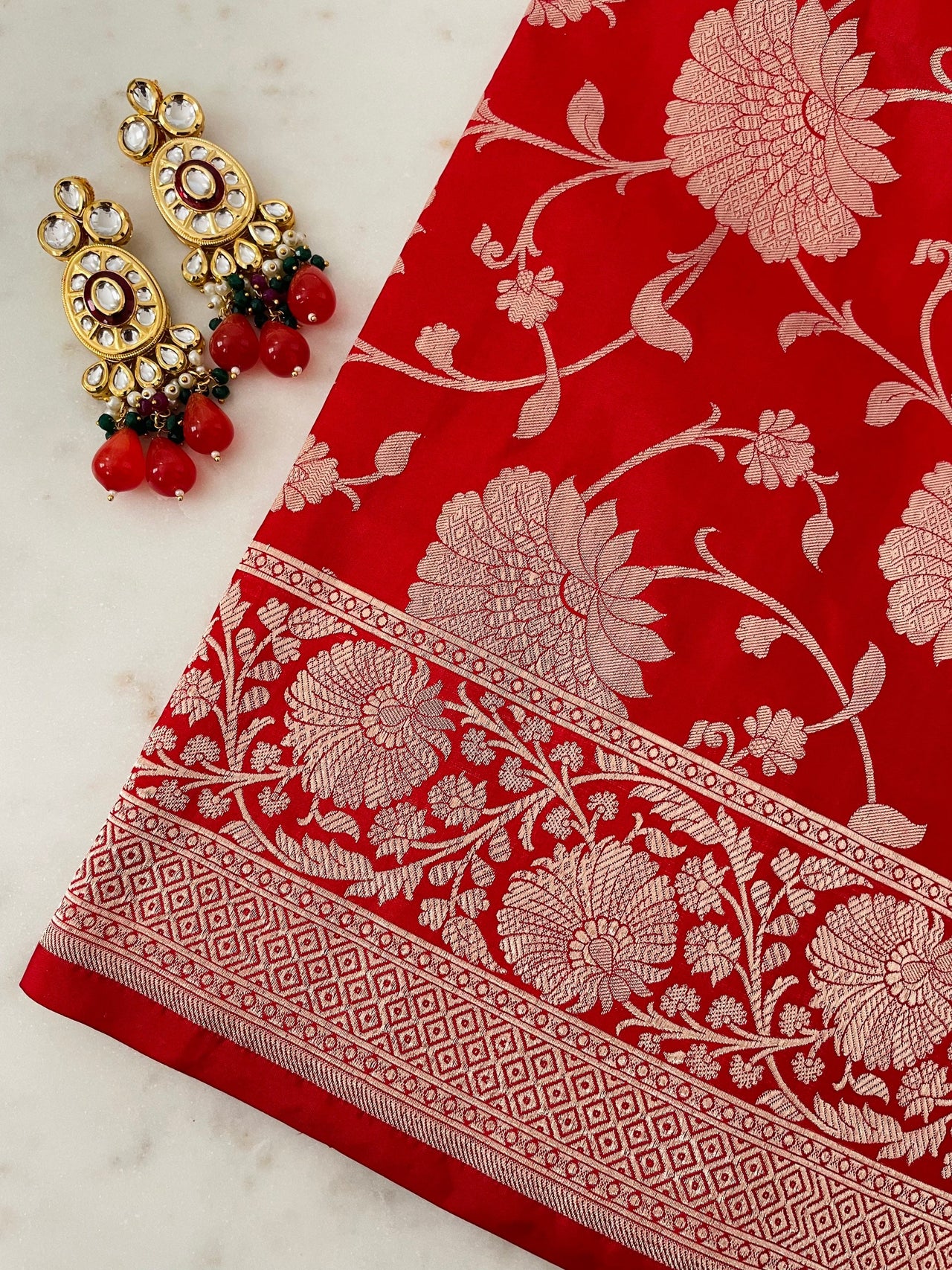 Banarasi Katan Silk Saree | Red | Handwoven | Silk Mark Certified | Ships from California