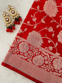 Thumbnail for Banarasi Katan Silk Saree | Red | Handwoven | Silk Mark Certified | Ships from California