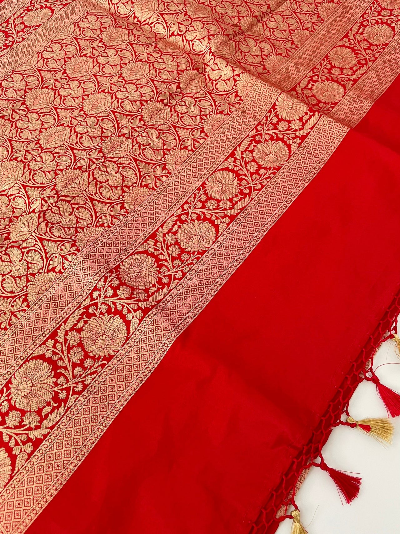Banarasi Katan Silk Saree | Red | Handwoven | Silk Mark Certified | Ships from California