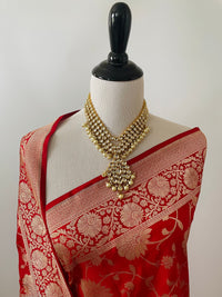 Thumbnail for Banarasi Katan Silk Saree | Red | Handwoven | Silk Mark Certified | Ships from California