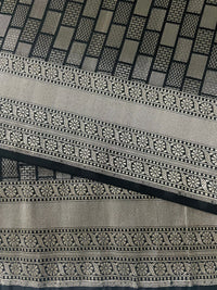 Thumbnail for Banarasi Katan Silk Saree | Black & Silver |  Silver Zari | Handwoven |  Silk Mark Certified | Ships from California