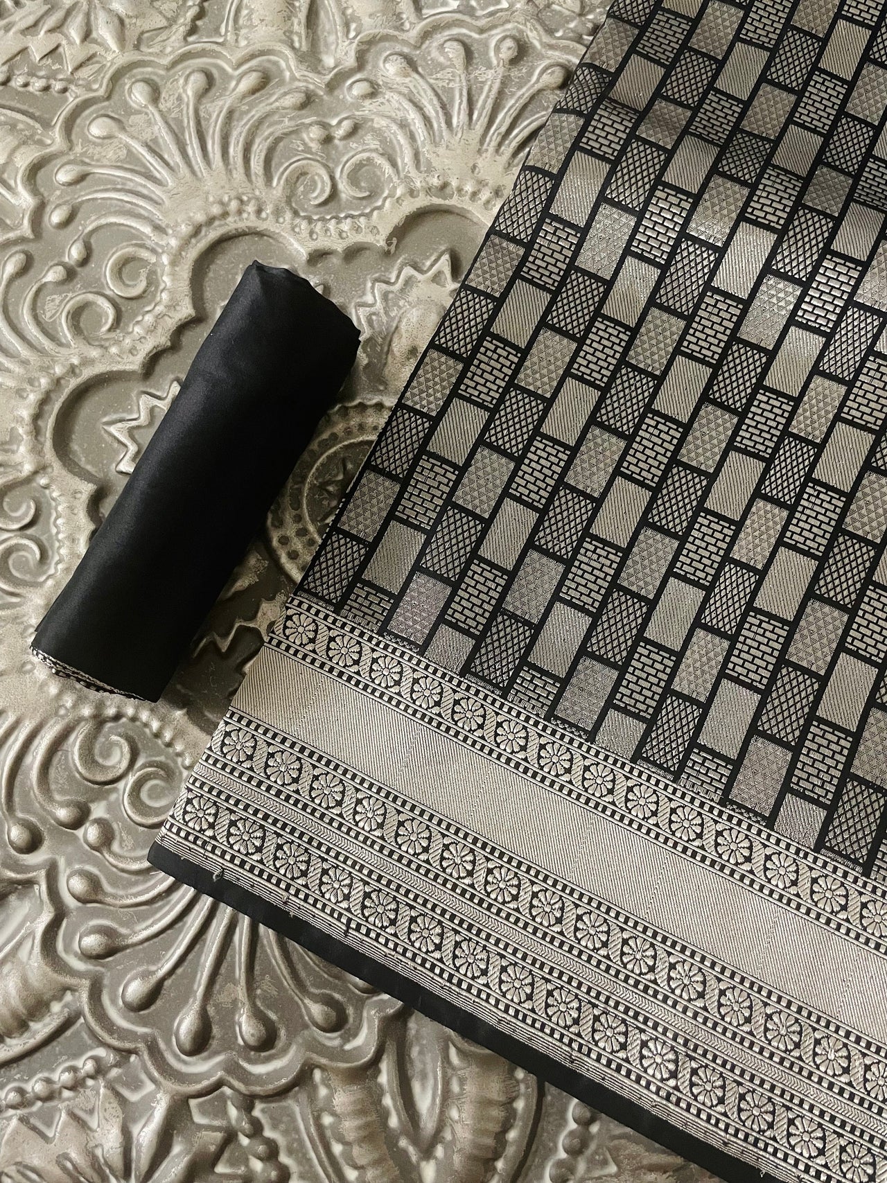 Banarasi Katan Silk Saree | Black & Silver |  Silver Zari | Handwoven |  Silk Mark Certified | Ships from California