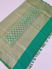 Thumbnail for Banarasi Katan Uppada Silk Saree | Green and Yellow Dual Tone | Gold Zari | Handwoven |  Silk Mark Certified | Ships from California