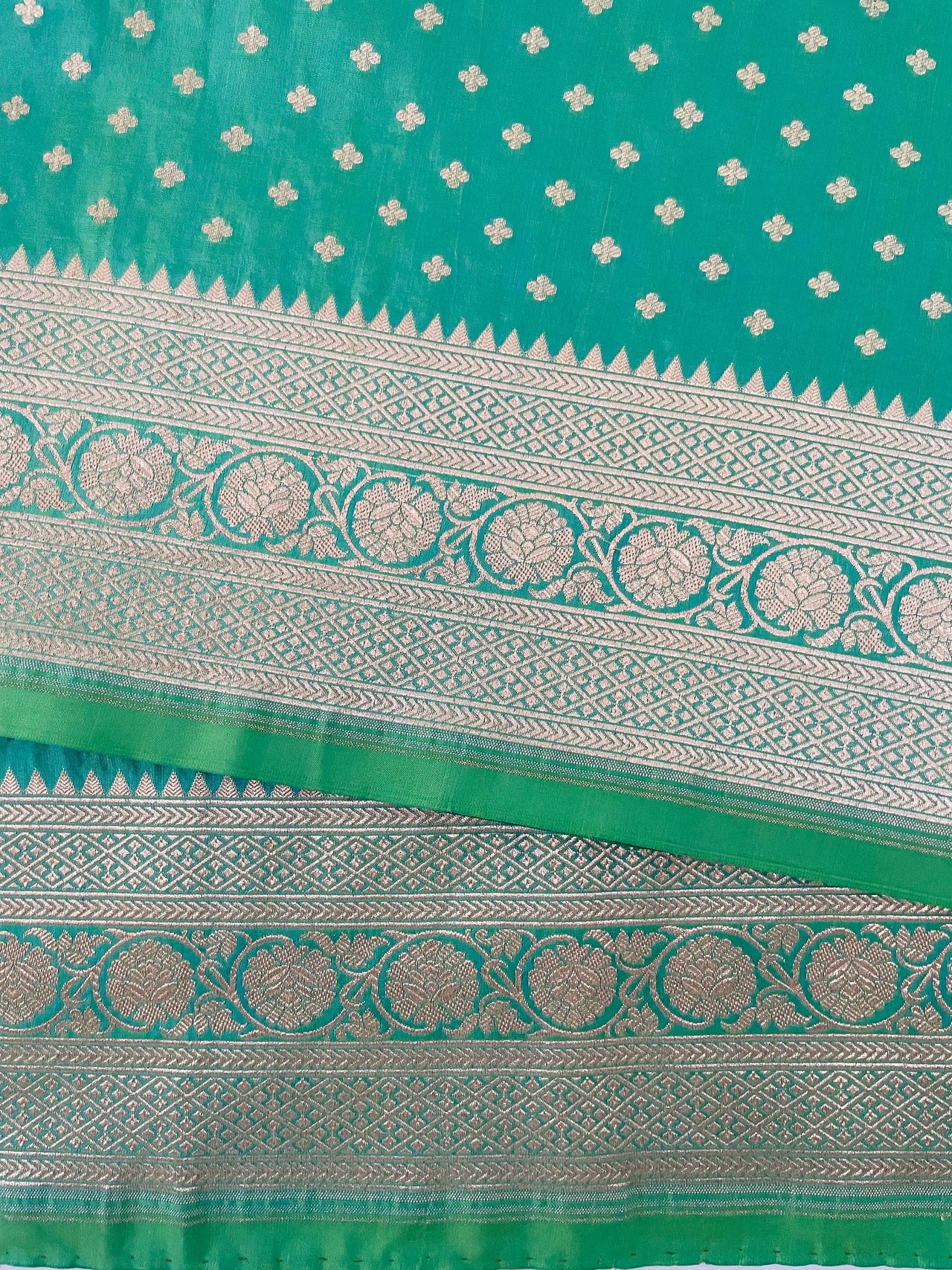 Banarasi Katan Uppada Silk Saree | Green and Yellow Dual Tone | Gold Zari | Handwoven |  Silk Mark Certified | Ships from California
