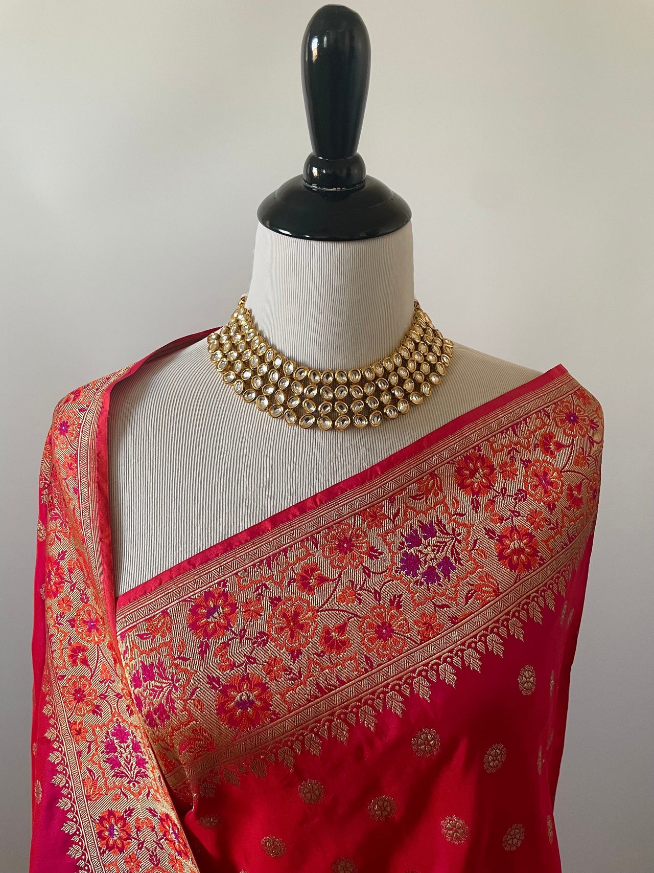 Banarasi Katan Silk Meenakari Saree | Pink | Gold Zari & Thread Work | Handwoven | Silk Mark | Ships from California