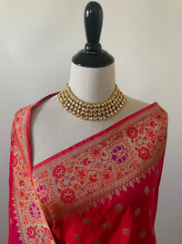Thumbnail for Banarasi Katan Silk Meenakari Saree | Pink | Gold Zari & Thread Work | Handwoven | Silk Mark | Ships from California