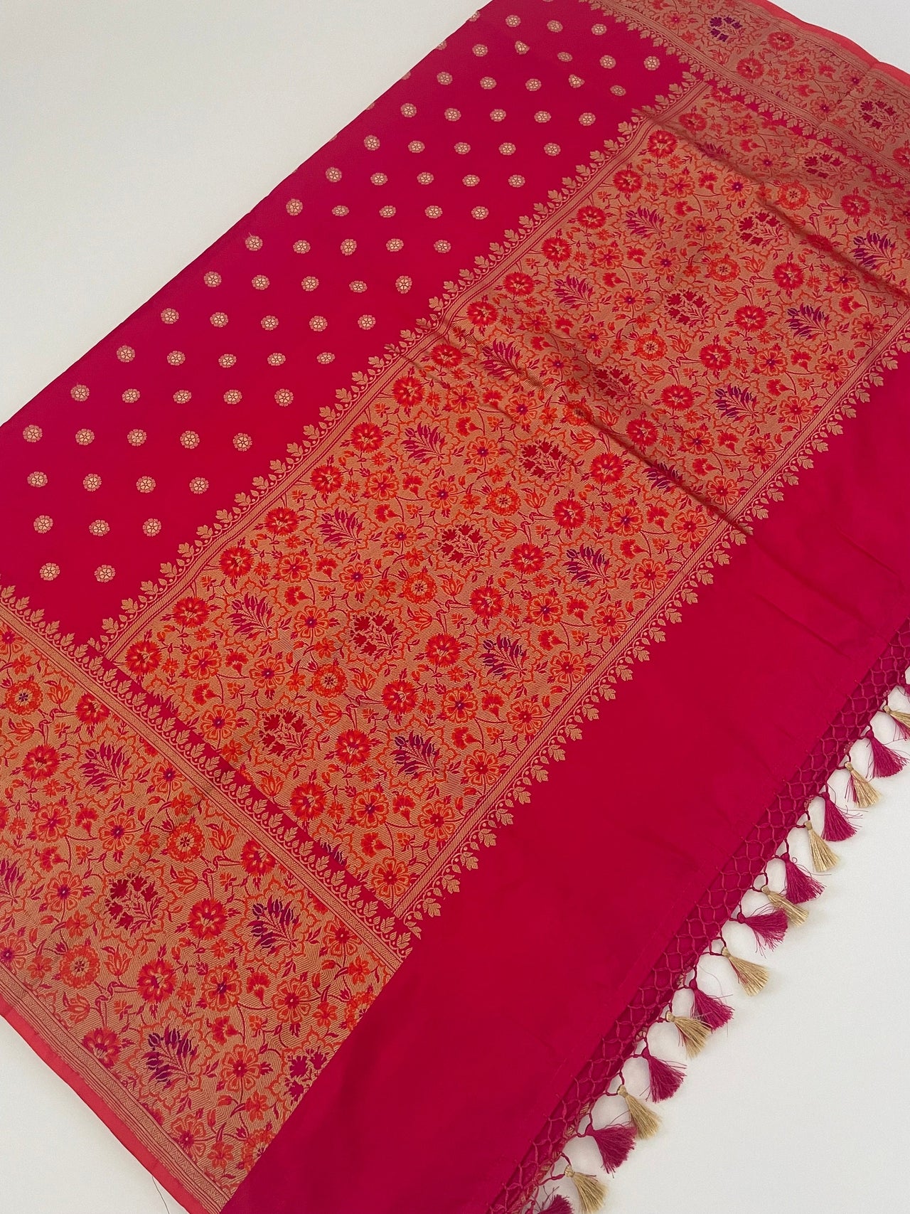 Banarasi Katan Silk Meenakari Saree | Pink | Gold Zari & Thread Work | Handwoven | Silk Mark | Ships from California