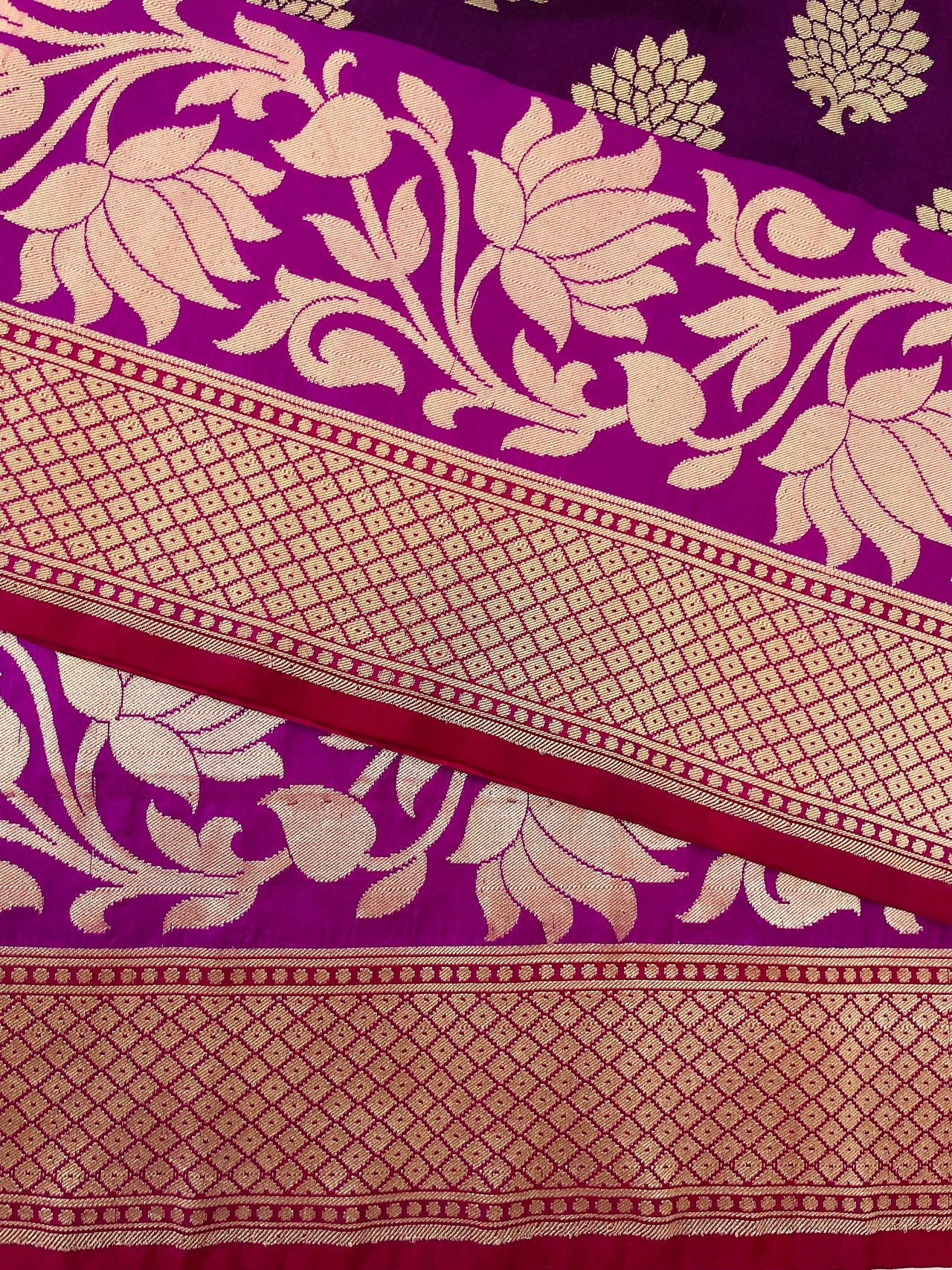 Banarasi Katan Pure Silk Saree | Purple | Skirt Border | Handwoven | Ships from California