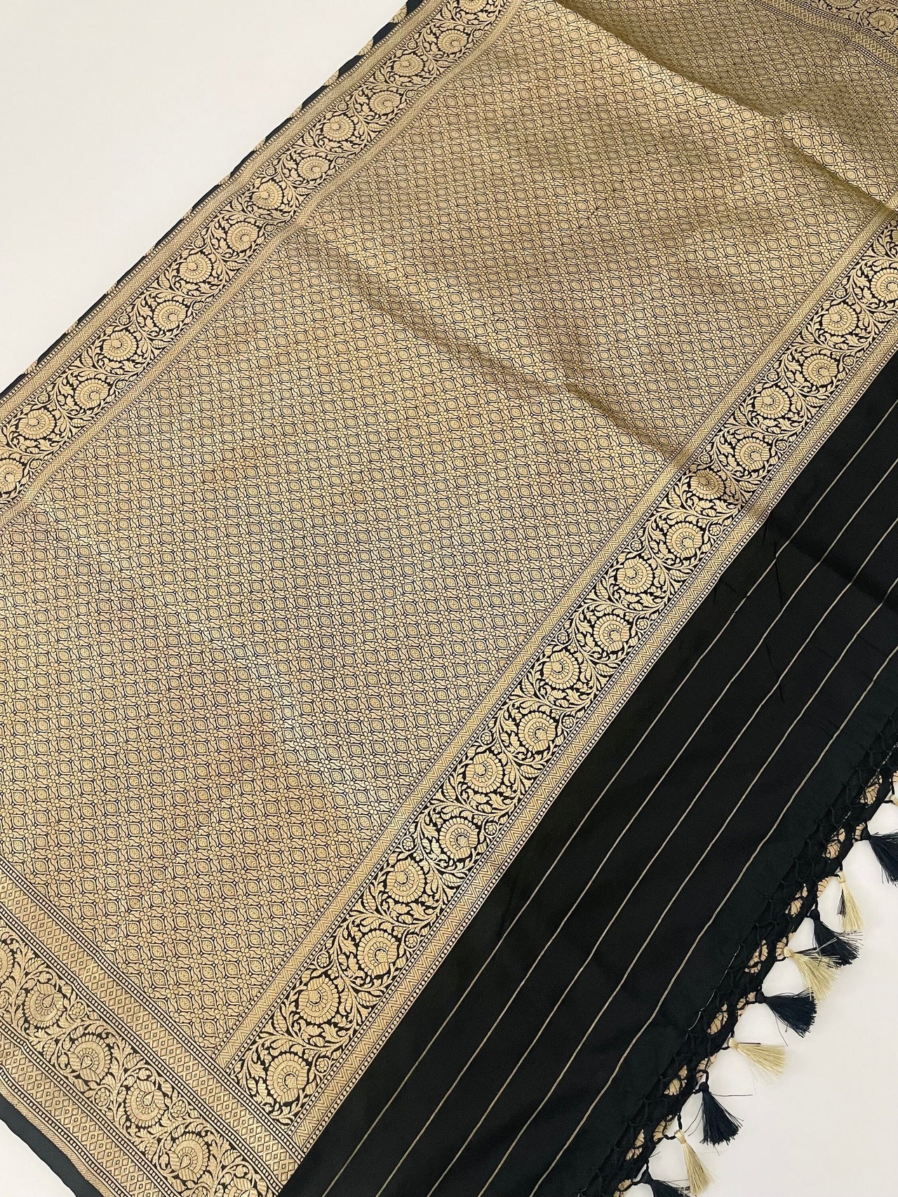 Banarasi Katan Uppada Pure Silk Saree | Black | Gold Zari | Handwoven |  Silk Mark Certified | Ships from California