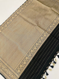 Thumbnail for Banarasi Katan Uppada Pure Silk Saree | Black | Gold Zari | Handwoven |  Silk Mark Certified | Ships from California