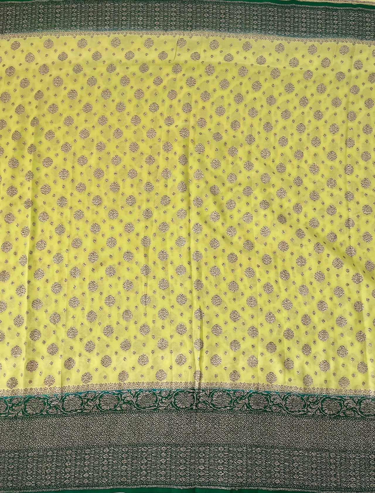 Chiffon Saree from Banaras | Light and Dark Green | Silver and Black  Zari | Handwoven | Ships from California