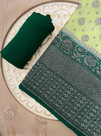 Thumbnail for Chiffon Saree from Banaras | Light and Dark Green | Silver and Black  Zari | Handwoven | Ships from California