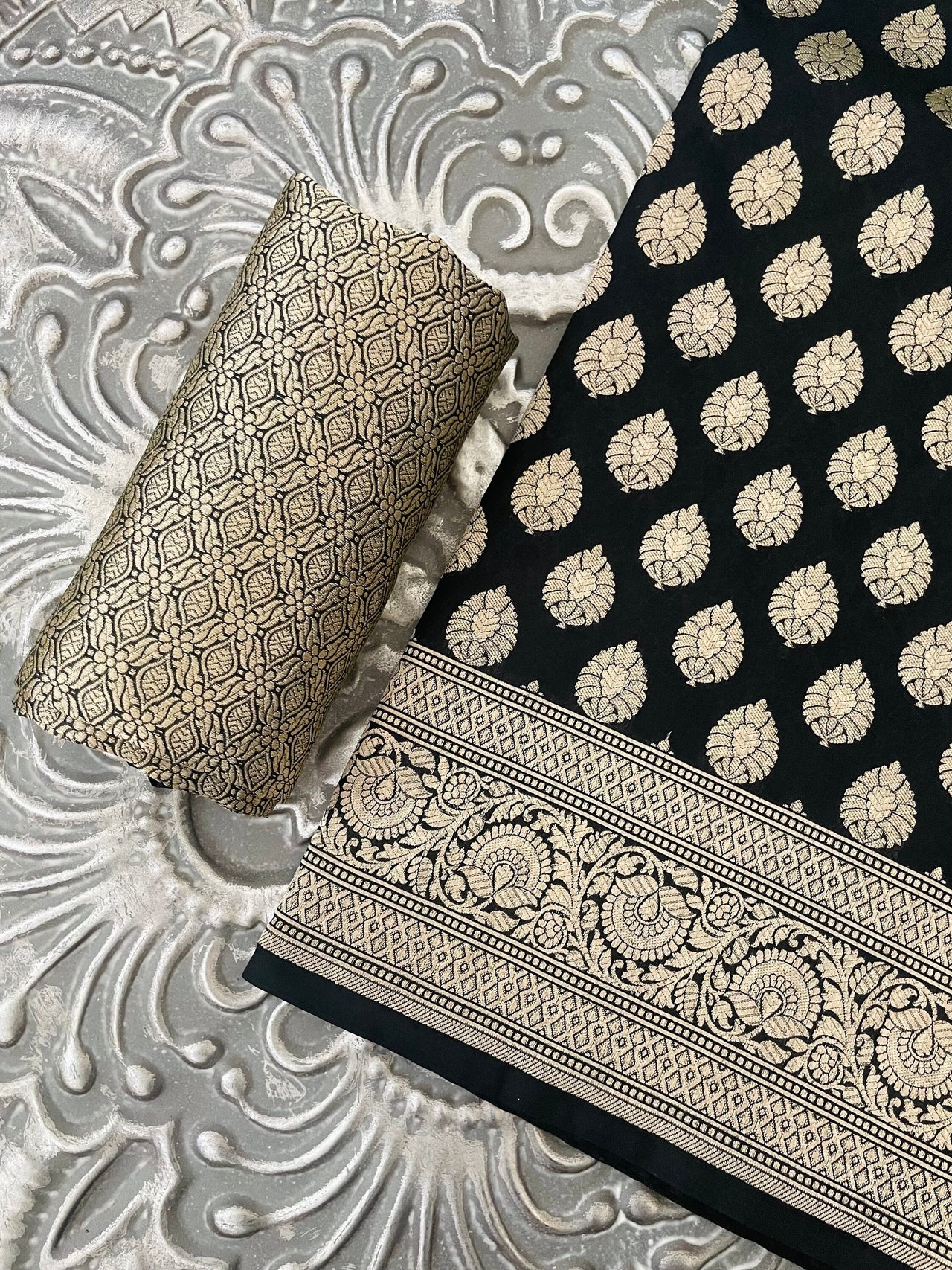 Banarasi Katan Uppada Pure Silk Saree | Black | Gold Zari | Handwoven |  Silk Mark Certified | Ships from California