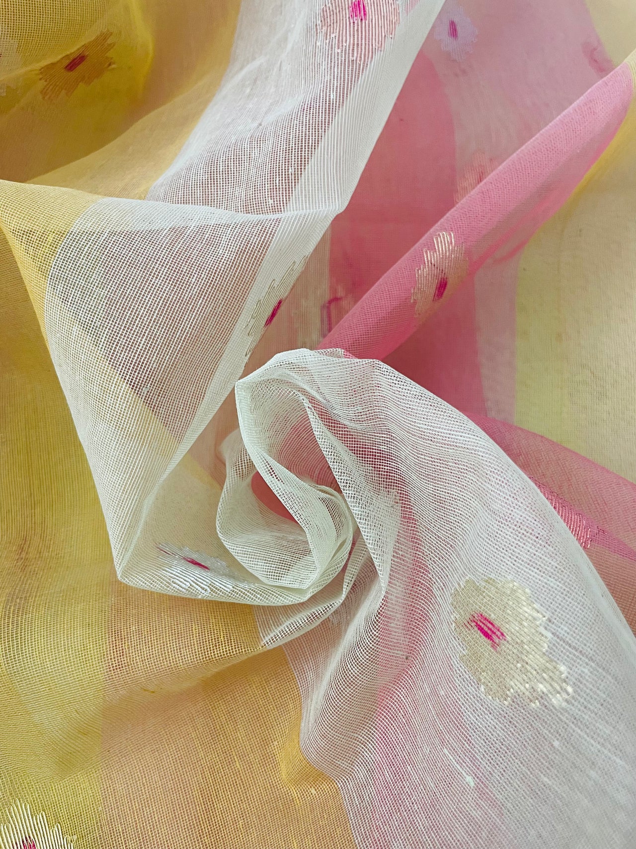 Authentic Dhakai Jamdani Muslin Saree from Bangladesh | Handwoven | Multi- Color | Gold Zari | Ships from California