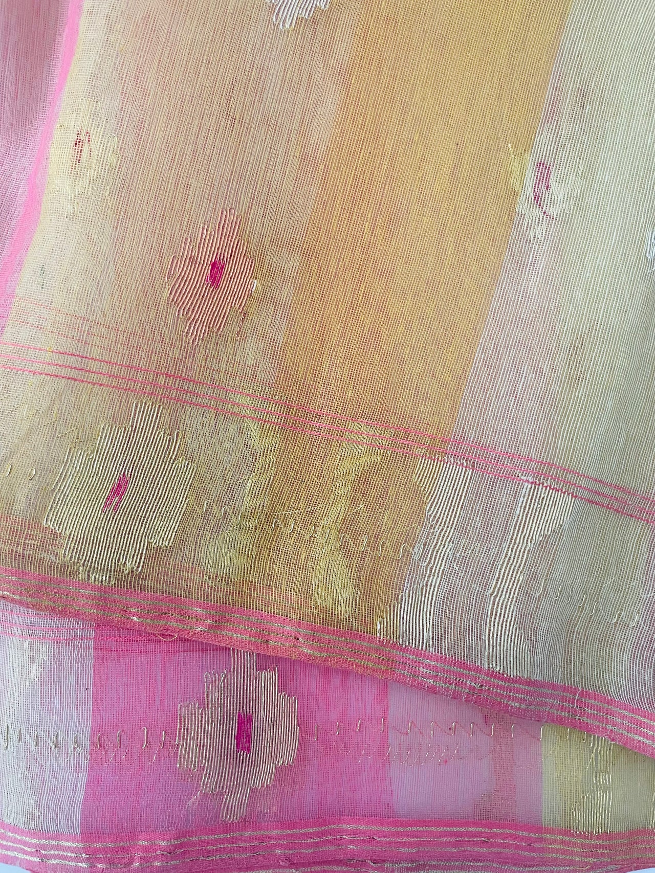 Authentic Dhakai Jamdani Muslin Saree from Bangladesh | Handwoven | Multi- Color | Gold Zari | Ships from California