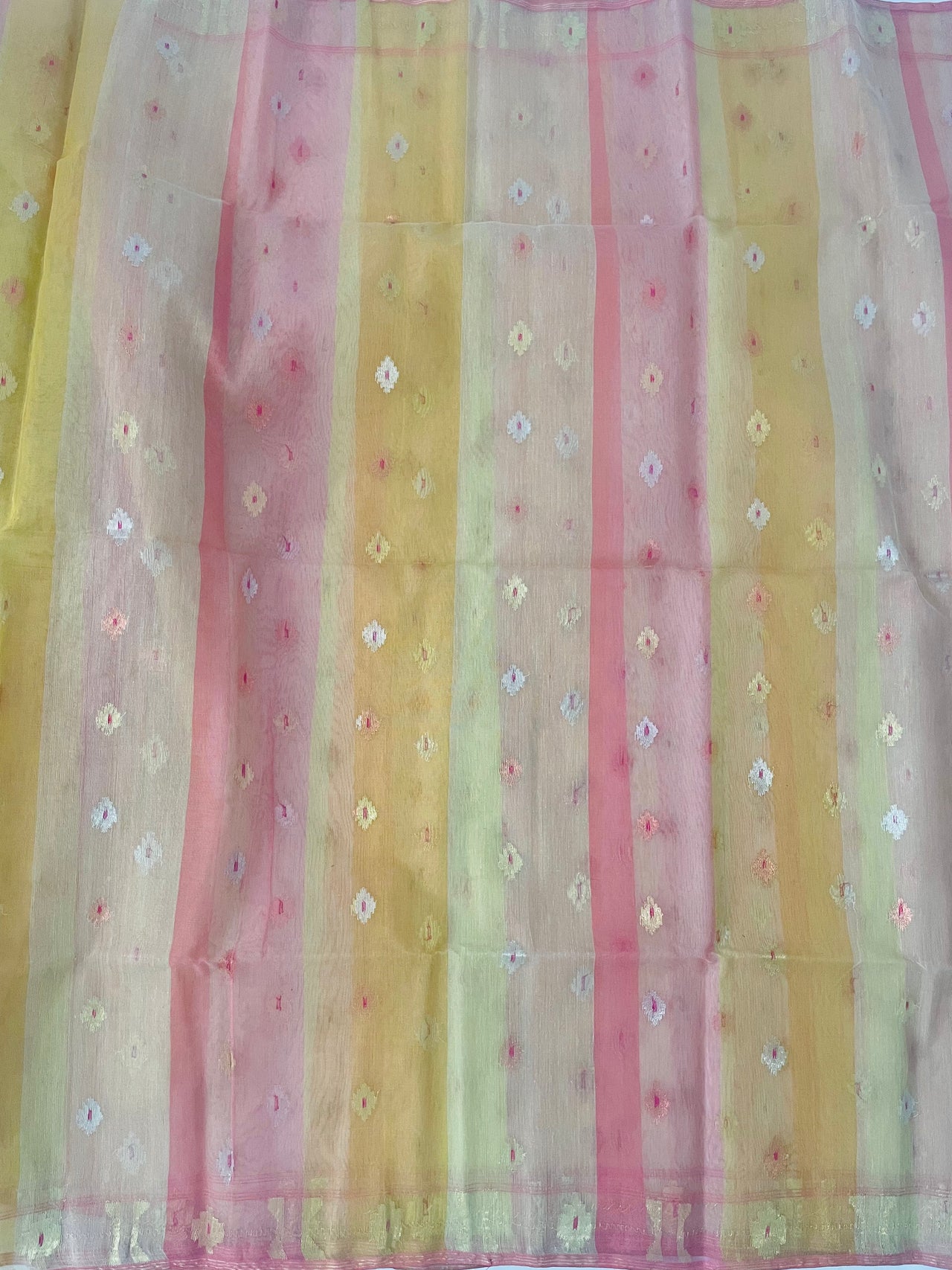 Authentic Dhakai Jamdani Muslin Saree from Bangladesh | Handwoven | Multi- Color | Gold Zari | Ships from California