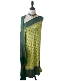 Thumbnail for Chiffon Saree from Banaras | Light and Dark Green | Silver and Black  Zari | Handwoven | Ships from California