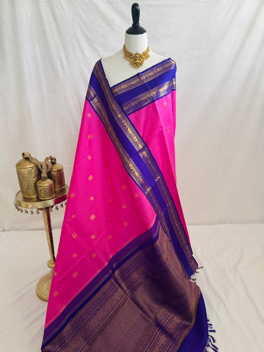 Exclusive Kanchivaram Korvai Pure Silk Pure Zari Silk Saree | Bubblegum Pink & Purple | Gold Zari | Handwoven | Ships from California