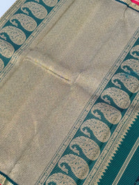 Thumbnail for Exclusive Kanchivaram Pure Silk Pure Zari Silk Saree | Deep Green | Check Pattern | Handwoven | Ships from California