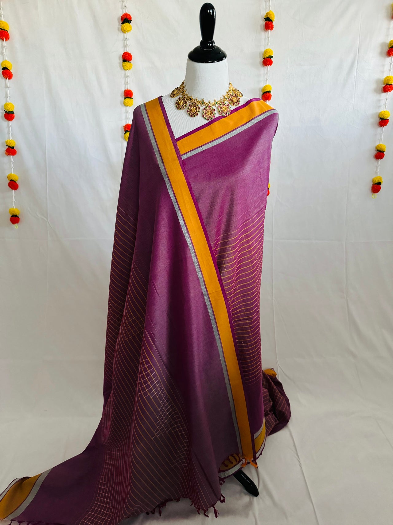 ShopNaya Exclusive | Handwoven | Cotton Saree | No Blouse | Pink & Yellow | Gold & Silver Zari | Ships from California