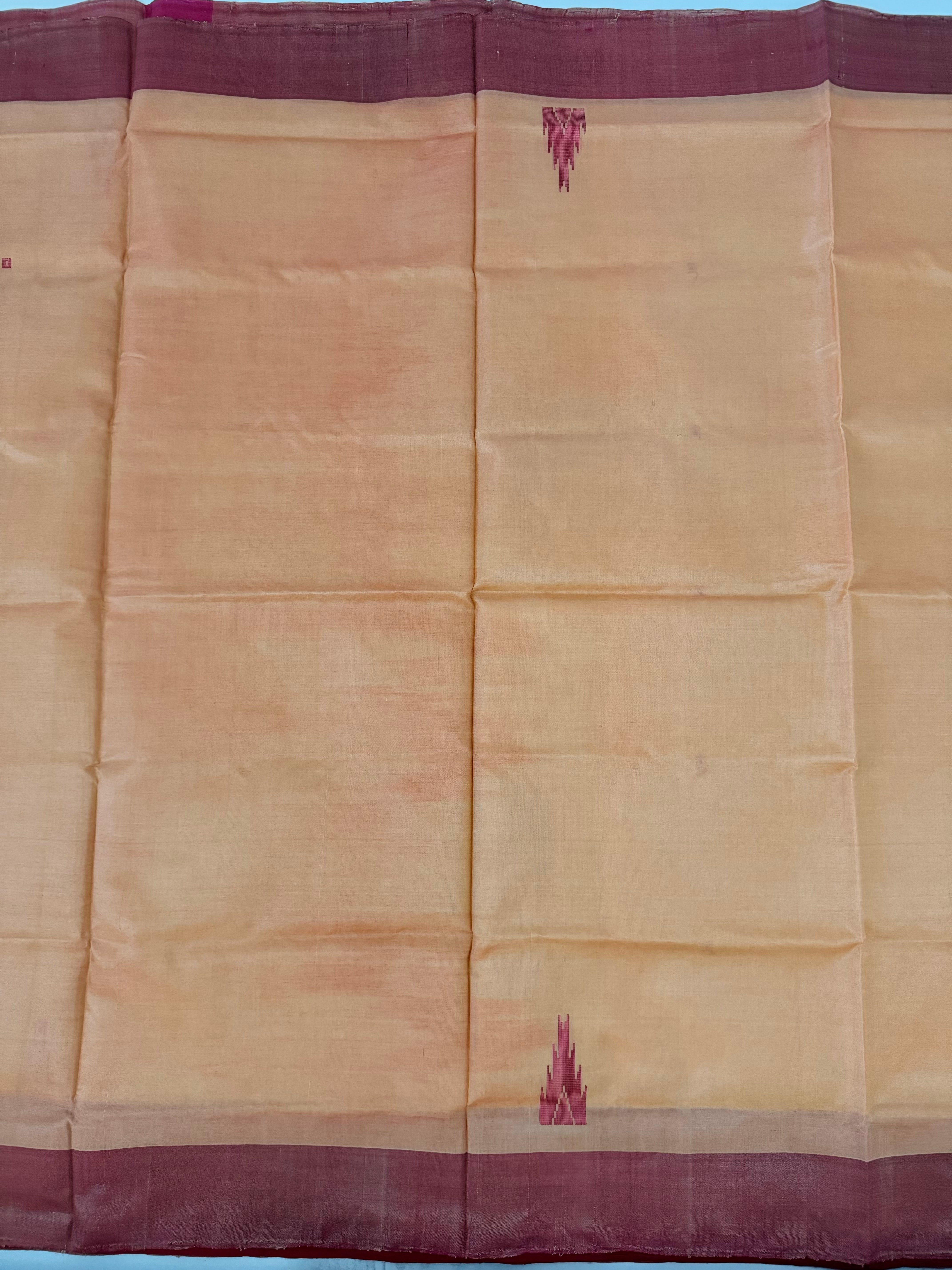 Vegan Silk Saree | No Zari | No Blouse | Handwoven | Peach & Brick Red | Ships from California