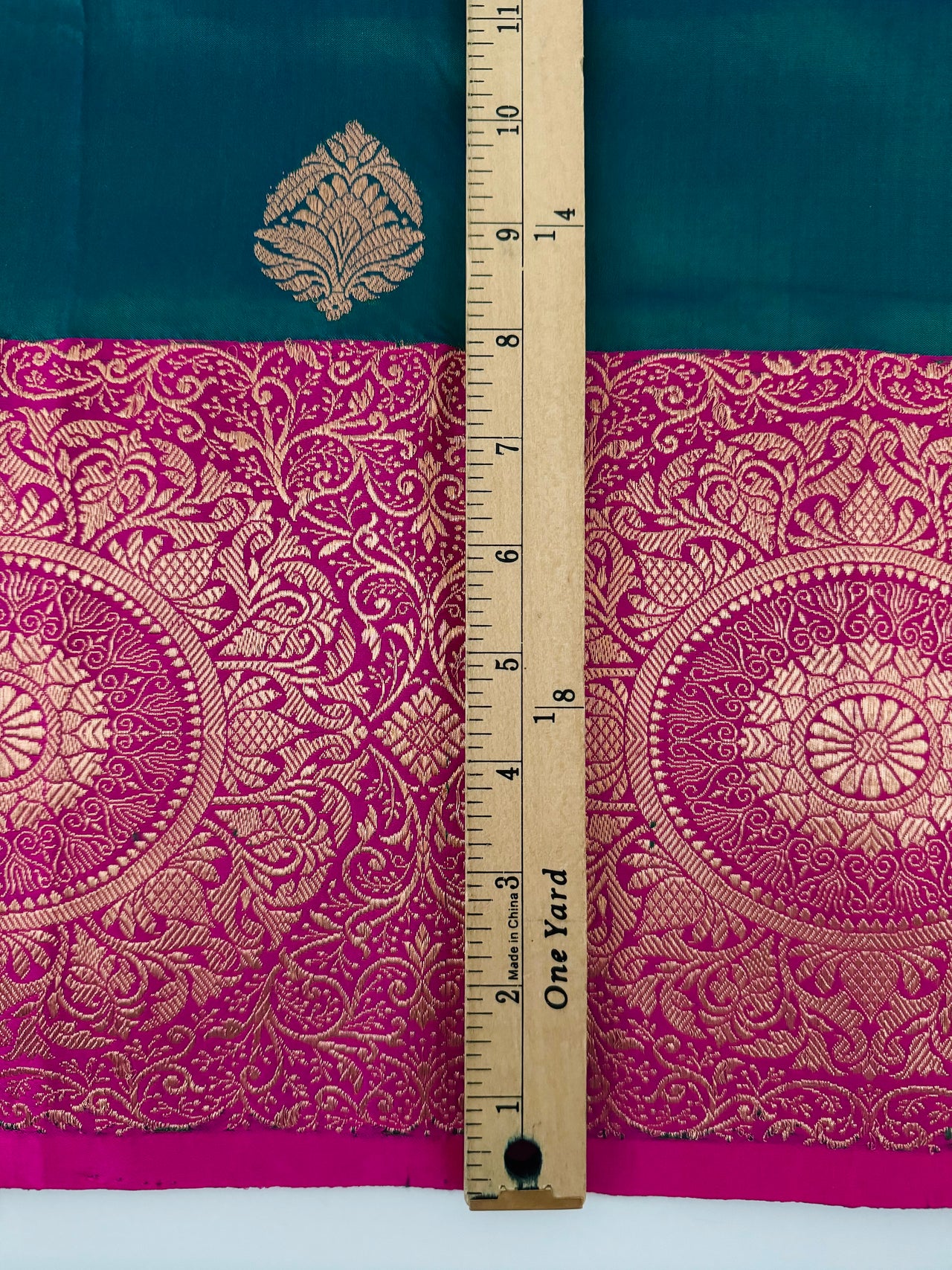 Banarasi Katan Pure Silk Saree | Peacock Blue Green & Pink| Gold Zari | Handwoven | Ships from California