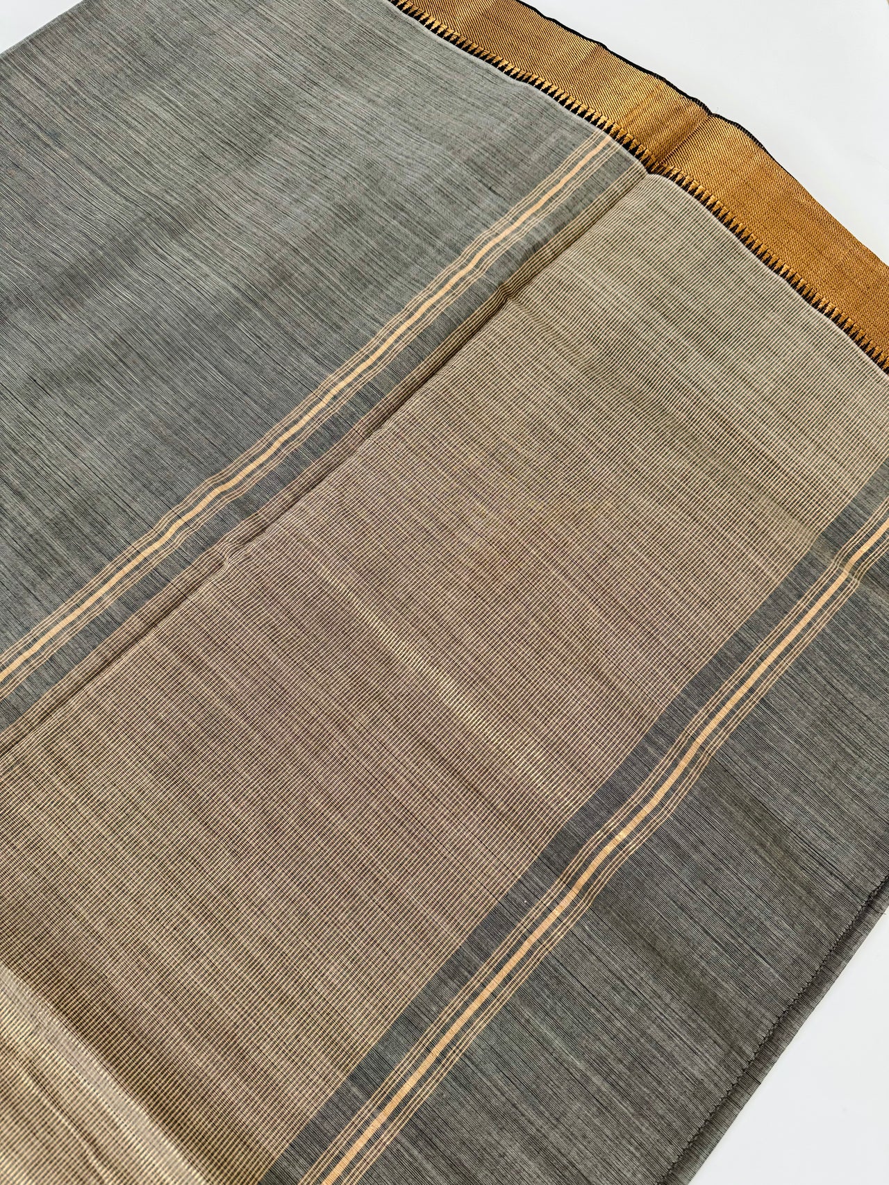 Handwoven Mangalgiri Cotton Saree | Gray | Gold Zari | Handwoven | Ships from California