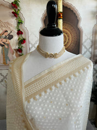 Thumbnail for Banarasi Cotton Patola Saree | Off-White | Gold Zari | Handwoven | Ships from California