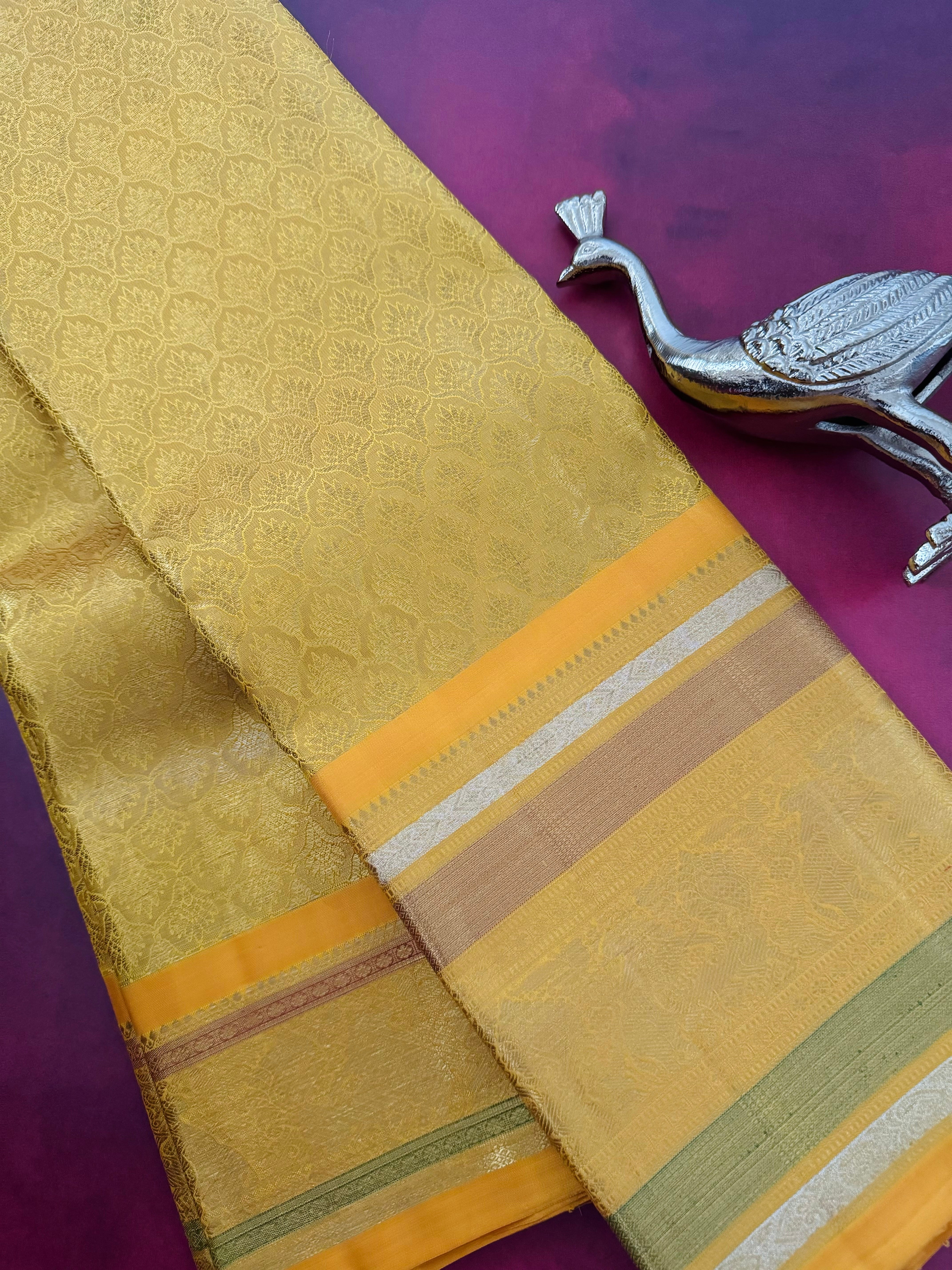 Exclusive Kanchivaram Pure Tissue Silk Pure Zari Brocade Saree | Gold Color | Gold Zari | Handwoven | Ships from California