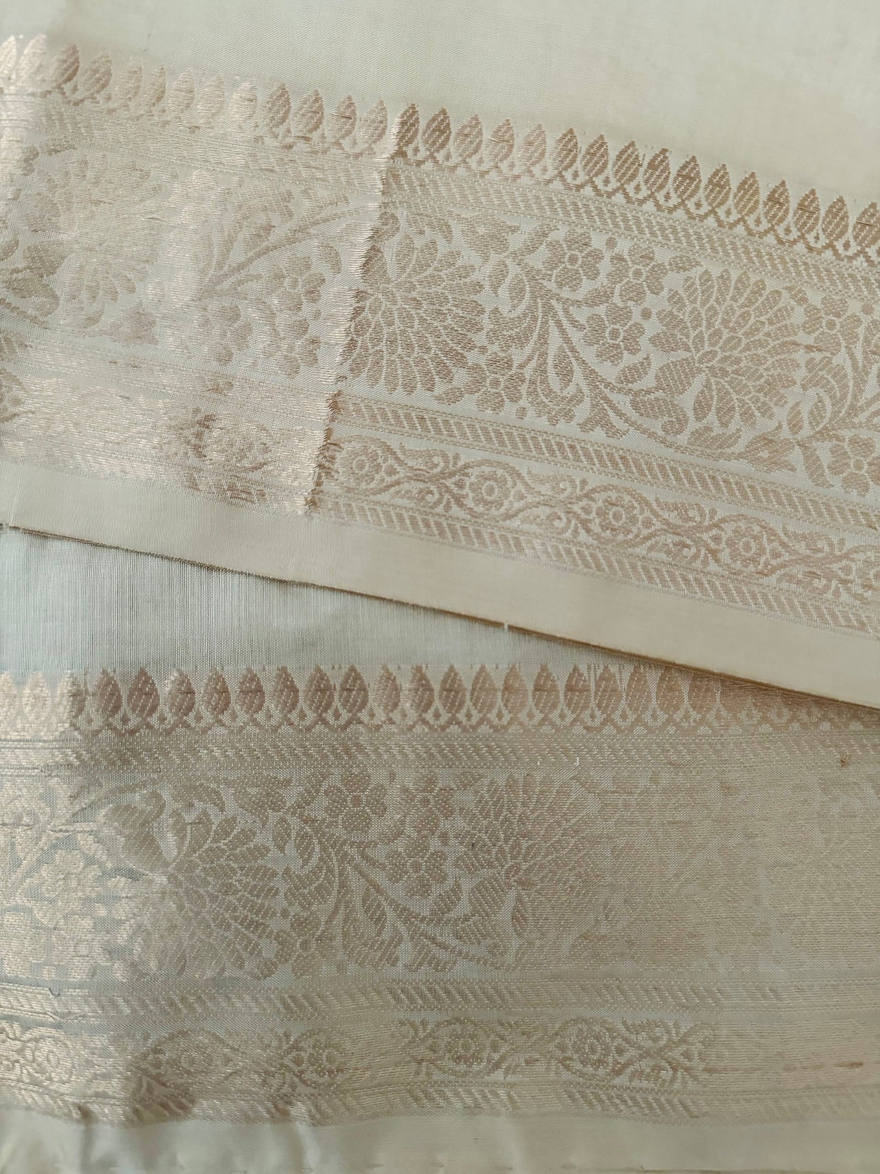 Light weight Katan Silk Saree from Banaras | Light Beige | Gold Zari | Handwoven | Silk Mark Certified | Ships from California