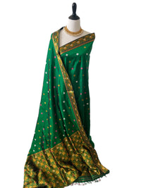 Thumbnail for Assam Pat Mulberry Silk Saree | Green | Gold Zari | Handwoven | Silk Mark Certified | Ships from California