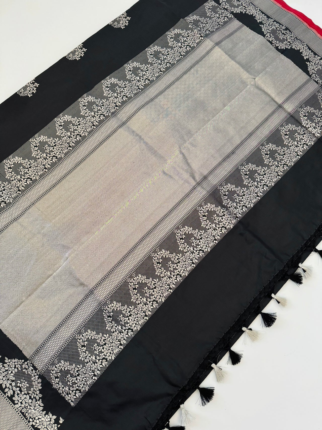 Banarasi Katan Pure Silk Saree | Black | Silver Zari | Handwoven | Silk Mark Certified | Ships from California