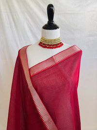 Thumbnail for Handwoven Mangalgiri Cotton Saree | Maroon Red | Silver Zari | Handwoven | Ships from California