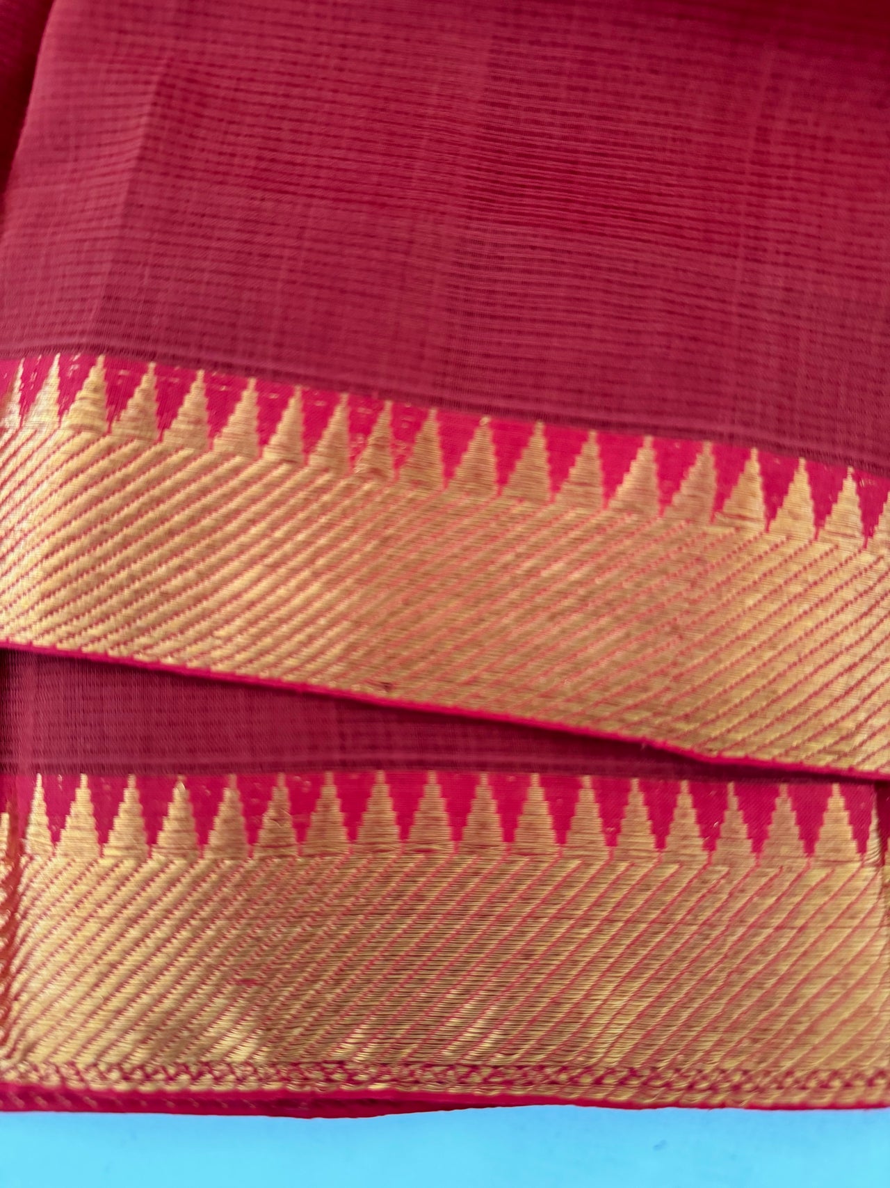 Handwoven Mangalgiri Cotton Saree | Brick Red | Gold Zari | Handwoven | Ships from California