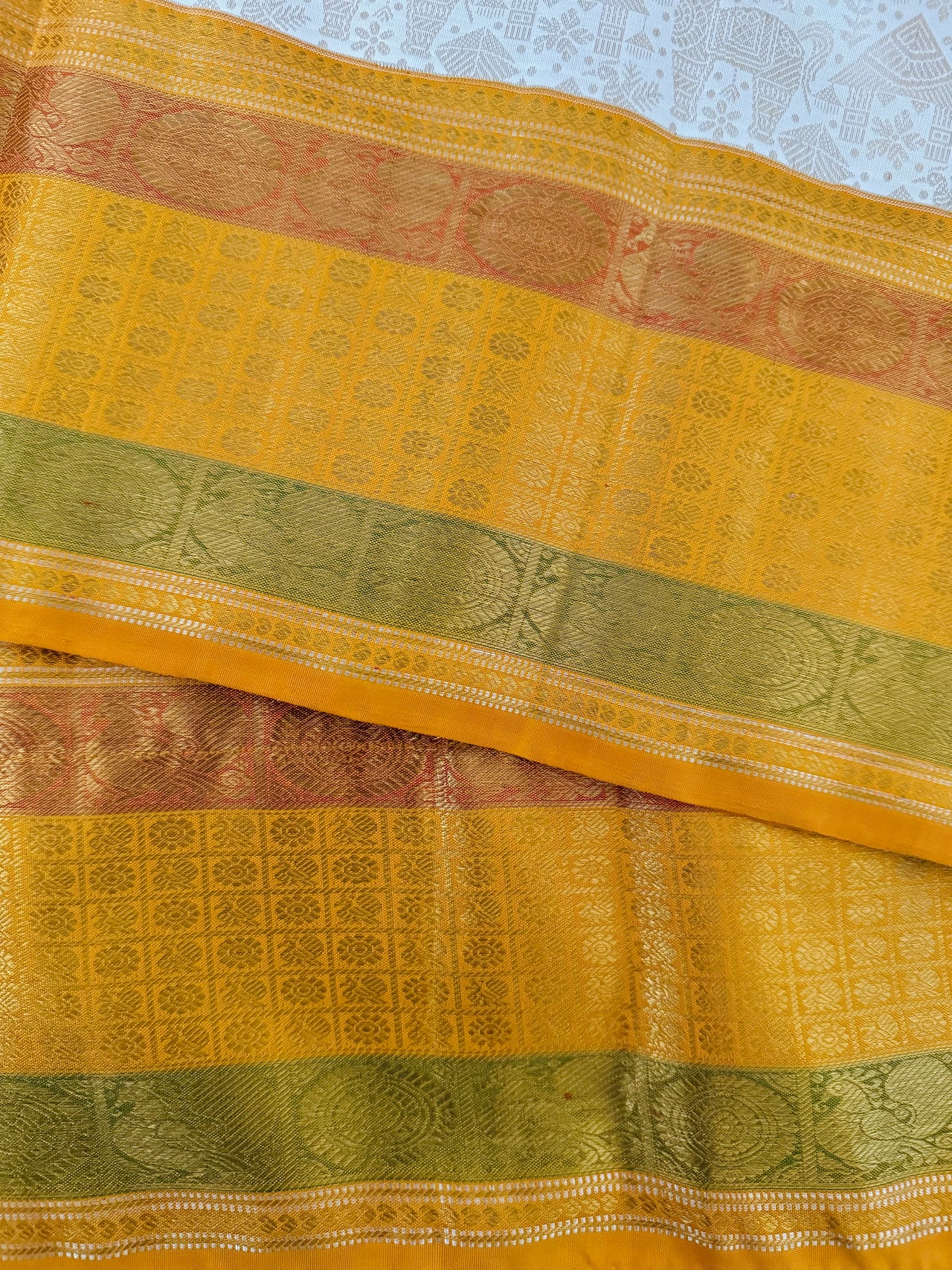 Exclusive Tribal Art Kanchivaram Korvai Pure Silk Pure Zari Silk Saree | Warli Inspired | Off-White | Handwoven | Ships from California